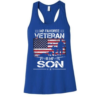 My Favorite Veteran Is My Son Meaningful Gift Flag Father Veterans Day Gift Women's Racerback Tank