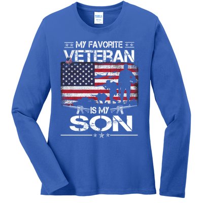 My Favorite Veteran Is My Son Meaningful Gift Flag Father Veterans Day Gift Ladies Long Sleeve Shirt