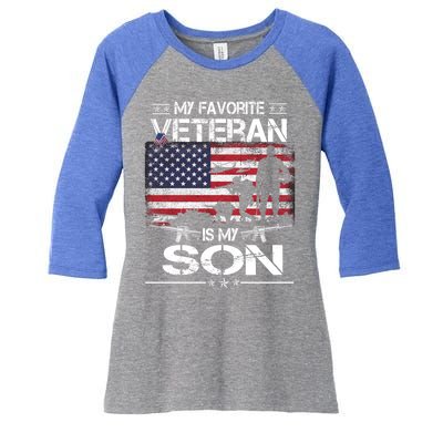 My Favorite Veteran Is My Son Meaningful Gift Flag Father Veterans Day Gift Women's Tri-Blend 3/4-Sleeve Raglan Shirt