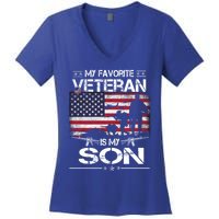 My Favorite Veteran Is My Son Meaningful Gift Flag Father Veterans Day Gift Women's V-Neck T-Shirt