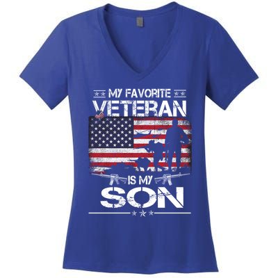 My Favorite Veteran Is My Son Meaningful Gift Flag Father Veterans Day Gift Women's V-Neck T-Shirt