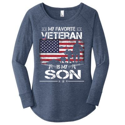 My Favorite Veteran Is My Son Meaningful Gift Flag Father Veterans Day Gift Women's Perfect Tri Tunic Long Sleeve Shirt