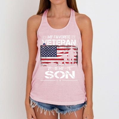 My Favorite Veteran Is My Son Meaningful Gift Flag Father Veterans Day Gift Women's Knotted Racerback Tank