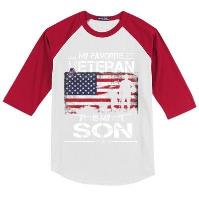 My Favorite Veteran Is My Son Meaningful Gift Flag Father Veterans Day Gift Kids Colorblock Raglan Jersey