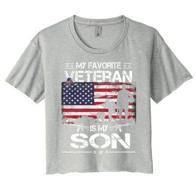 My Favorite Veteran Is My Son Meaningful Gift Flag Father Veterans Day Gift Women's Crop Top Tee