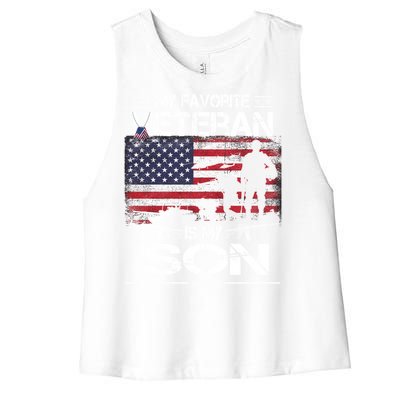 My Favorite Veteran Is My Son Meaningful Gift Flag Father Veterans Day Gift Women's Racerback Cropped Tank