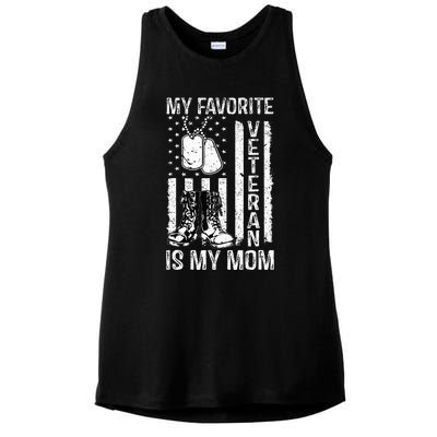 My Favorite Veteran Is My Mom Us Flag Veteran Proud Mother Ladies PosiCharge Tri-Blend Wicking Tank