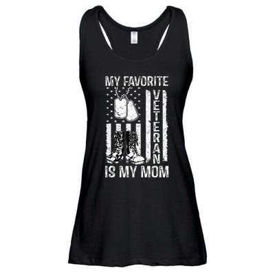 My Favorite Veteran Is My Mom Us Flag Veteran Proud Mother Ladies Essential Flowy Tank