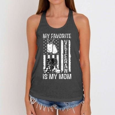 My Favorite Veteran Is My Mom Us Flag Veteran Proud Mother Women's Knotted Racerback Tank