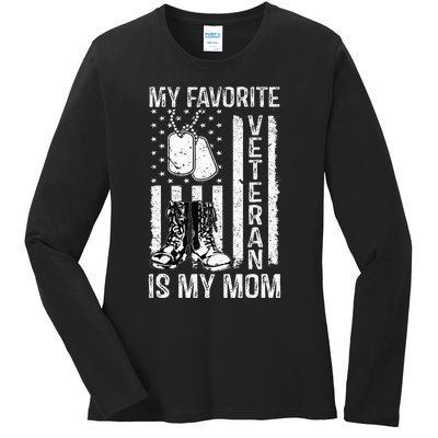 My Favorite Veteran Is My Mom Us Flag Veteran Proud Mother Ladies Long Sleeve Shirt