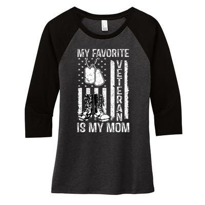 My Favorite Veteran Is My Mom Us Flag Veteran Proud Mother Women's Tri-Blend 3/4-Sleeve Raglan Shirt