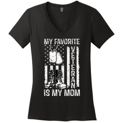 My Favorite Veteran Is My Mom Us Flag Veteran Proud Mother Women's V-Neck T-Shirt