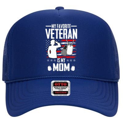 My Favorite Veteran Is My Mom Usa Flag Vintage High Crown Mesh Back Trucker Hat