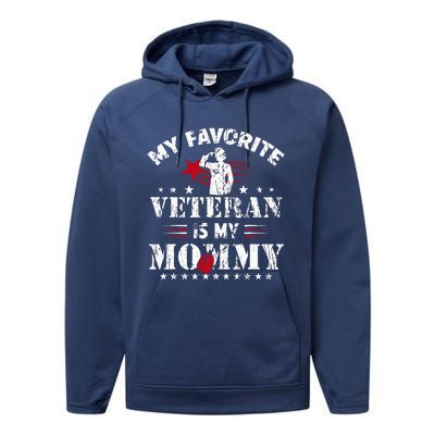 My Favorite Veteran Is My Mommy Usa Flag Vintage Performance Fleece Hoodie