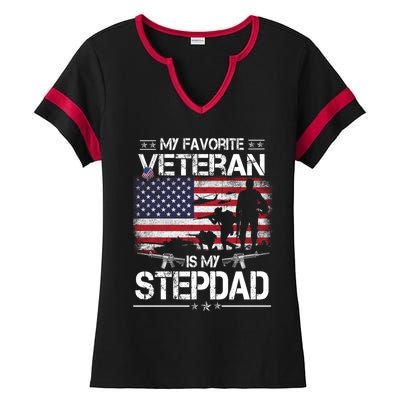 My Favorite Veteran Is My Stepdad Cool Gift Flag Father Veterans Day Cute Gift Ladies Halftime Notch Neck Tee