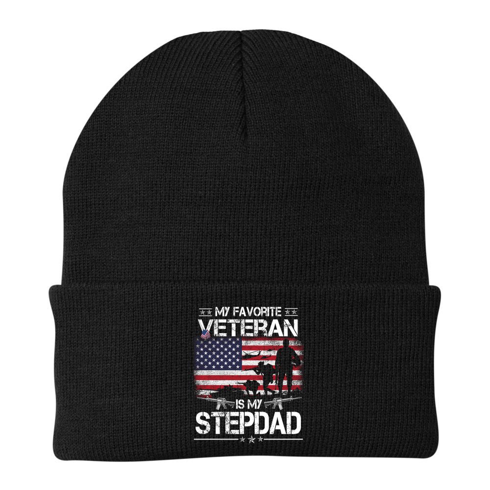 My Favorite Veteran Is My Stepdad Cool Gift Flag Father Veterans Day Cute Gift Beanie
