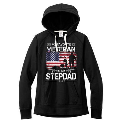 My Favorite Veteran Is My Stepdad Cool Gift Flag Father Veterans Day Cute Gift Women's Fleece Hoodie