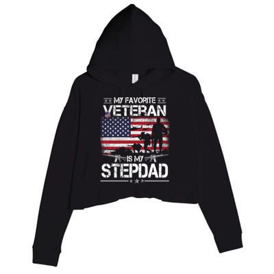 My Favorite Veteran Is My Stepdad Cool Gift Flag Father Veterans Day Cute Gift Crop Fleece Hoodie