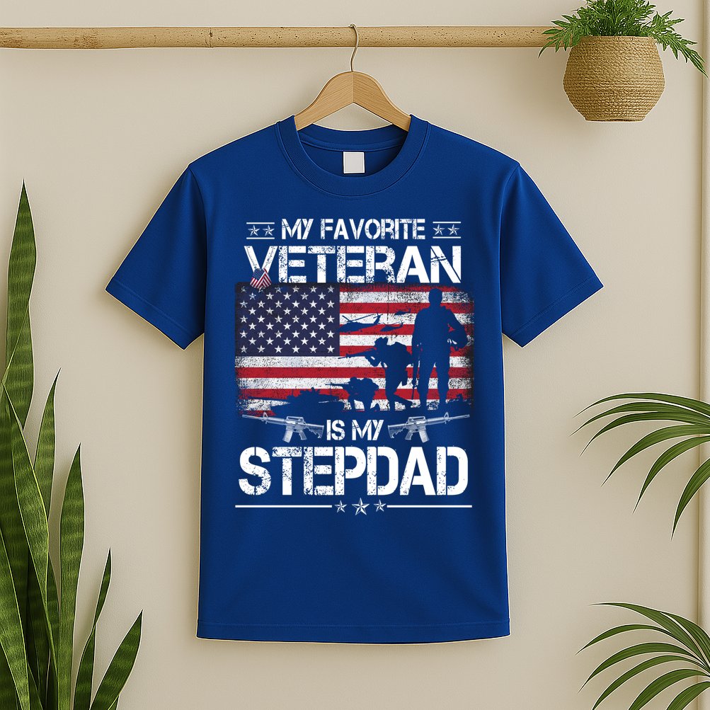 My Favorite Veteran Is My Stepdad Cool Gift Flag Father Veterans Day Cute Gift T-Shirt