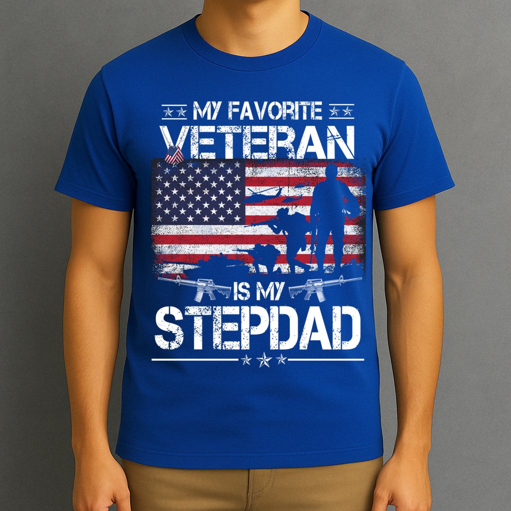 My Favorite Veteran Is My Stepdad Cool Gift Flag Father Veterans Day Cute Gift T-Shirt