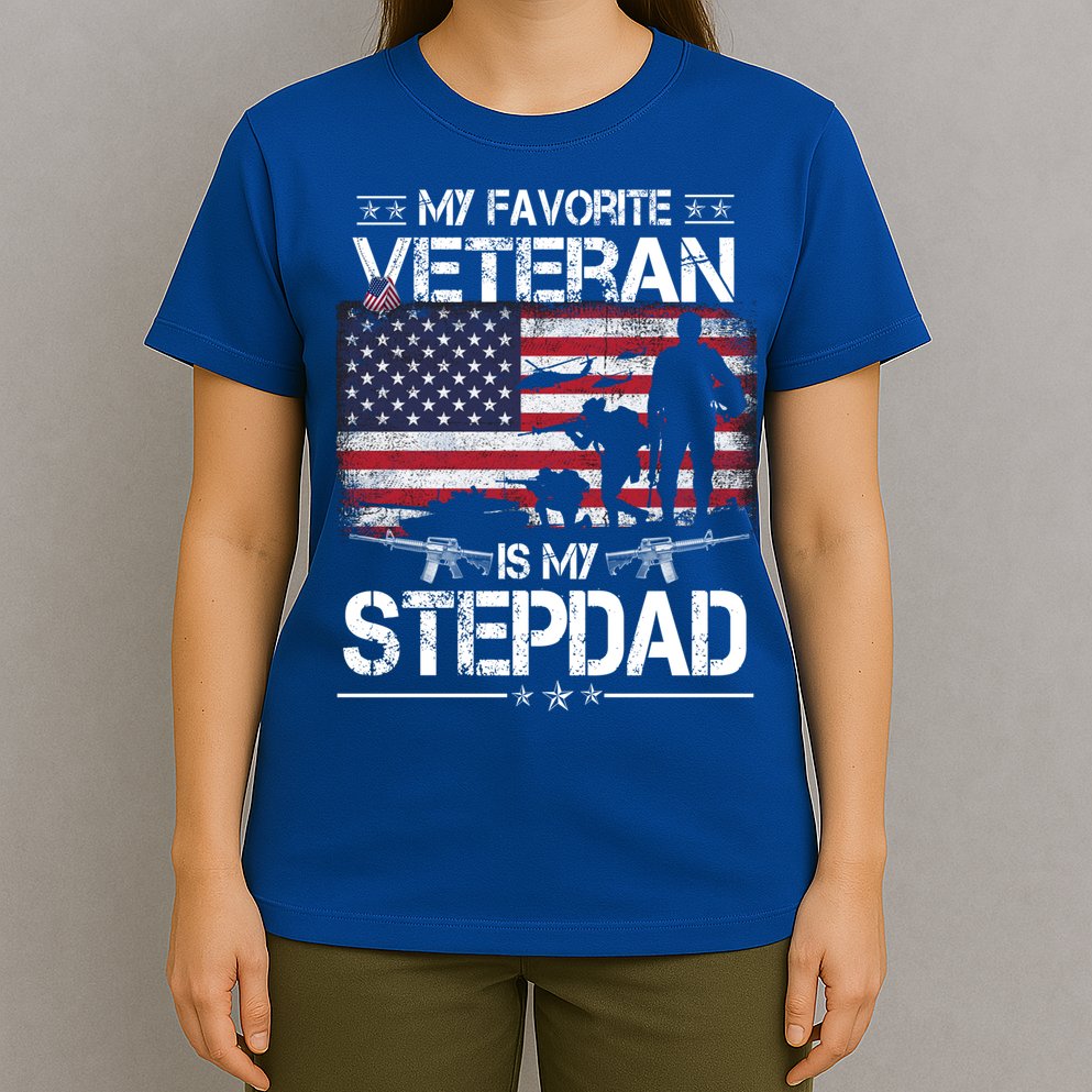 My Favorite Veteran Is My Stepdad Cool Gift Flag Father Veterans Day Cute Gift T-Shirt