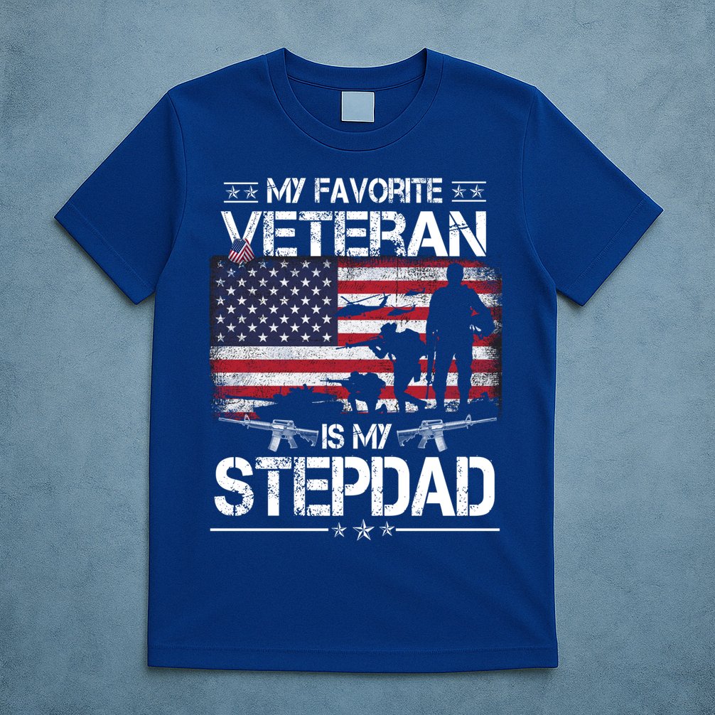 My Favorite Veteran Is My Stepdad Cool Gift Flag Father Veterans Day Cute Gift T-Shirt