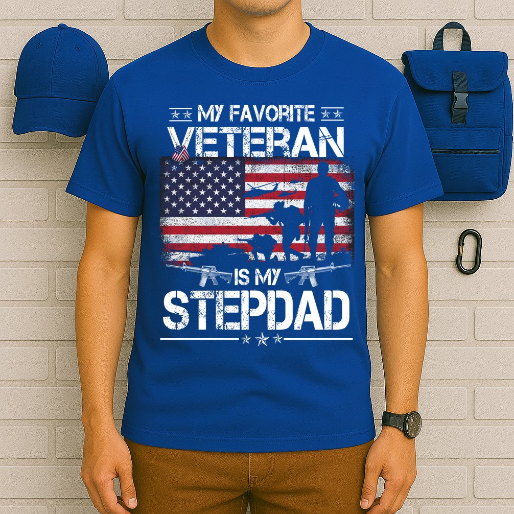 My Favorite Veteran Is My Stepdad Cool Gift Flag Father Veterans Day Cute Gift T-Shirt