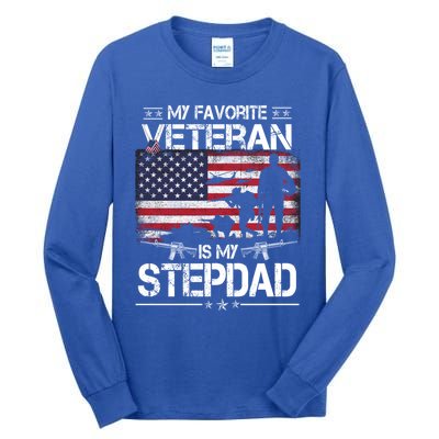 My Favorite Veteran Is My Stepdad Cool Gift Flag Father Veterans Day Cute Gift Tall Long Sleeve T-Shirt