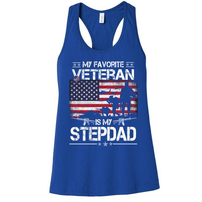 My Favorite Veteran Is My Stepdad Cool Gift Flag Father Veterans Day Cute Gift Women's Racerback Tank