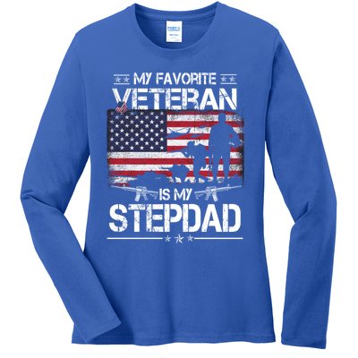 My Favorite Veteran Is My Stepdad Cool Gift Flag Father Veterans Day Cute Gift Ladies Long Sleeve Shirt