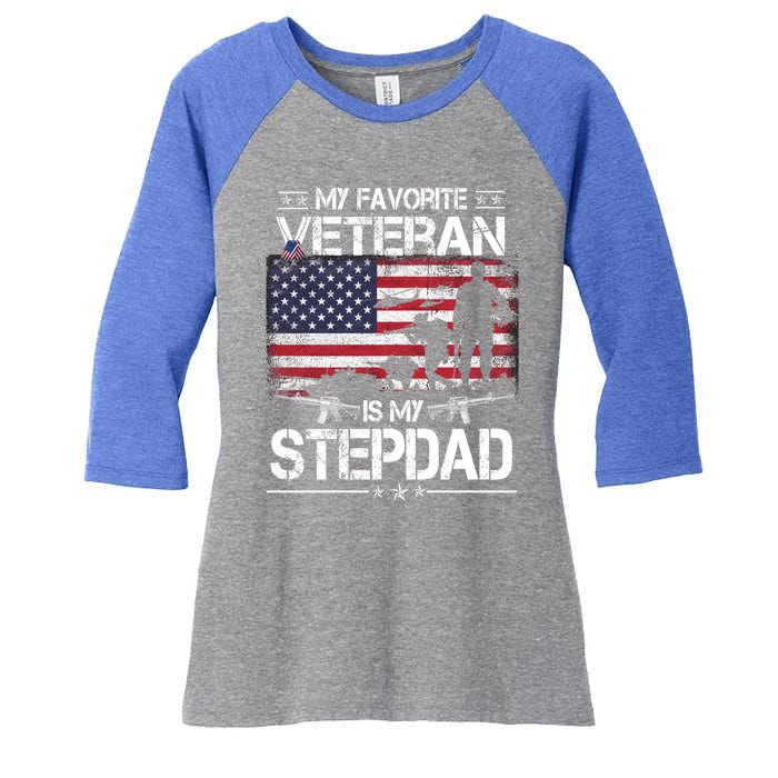 My Favorite Veteran Is My Stepdad Cool Gift Flag Father Veterans Day Cute Gift Women's Tri-Blend 3/4-Sleeve Raglan Shirt