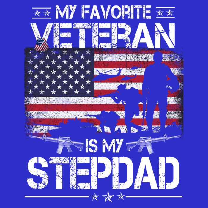 My Favorite Veteran Is My Stepdad Cool Gift Flag Father Veterans Day Cute Gift Women's V-Neck T-Shirt