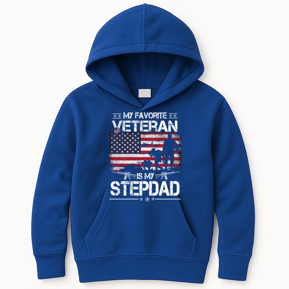 My Favorite Veteran Is My Stepdad Cool Gift Flag Father Veterans Day Cute Gift Kids Hoodie