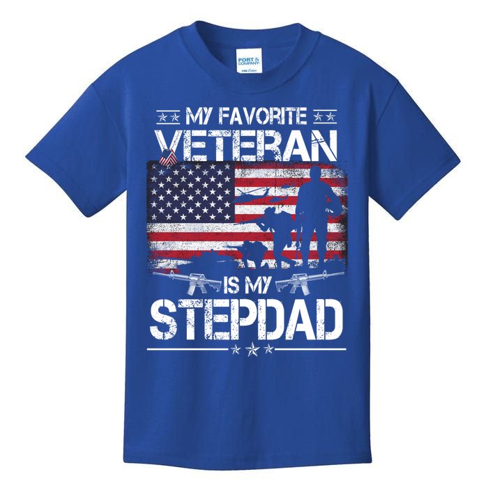 My Favorite Veteran Is My Stepdad Cool Gift Flag Father Veterans Day Cute Gift Kids T-Shirt