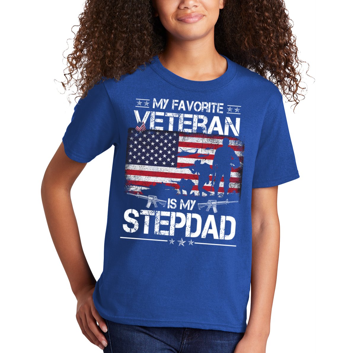My Favorite Veteran Is My Stepdad Cool Gift Flag Father Veterans Day Cute Gift Kids T-Shirt