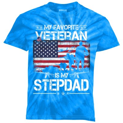 My Favorite Veteran Is My Stepdad Cool Gift Flag Father Veterans Day Cute Gift Kids Tie-Dye T-Shirt