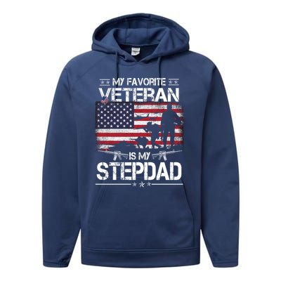 My Favorite Veteran Is My Stepdad Cool Gift Flag Father Veterans Day Cute Gift Performance Fleece Hoodie