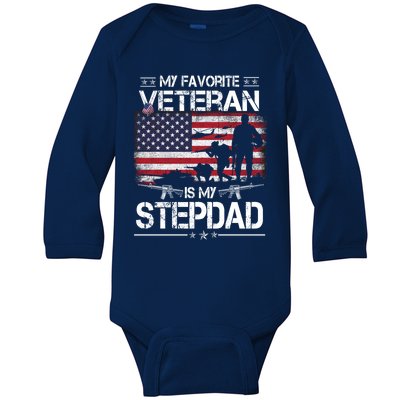 My Favorite Veteran Is My Stepdad Cool Gift Flag Father Veterans Day Cute Gift Baby Long Sleeve Bodysuit