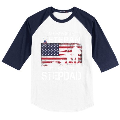 My Favorite Veteran Is My Stepdad Cool Gift Flag Father Veterans Day Cute Gift Baseball Sleeve Shirt