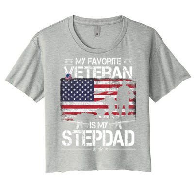 My Favorite Veteran Is My Stepdad Cool Gift Flag Father Veterans Day Cute Gift Women's Crop Top Tee