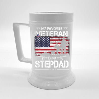 My Favorite Veteran Is My Stepdad Cool Gift Flag Father Veterans Day Cute Gift Beer Stein