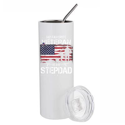 My Favorite Veteran Is My Stepdad Cool Gift Flag Father Veterans Day Cute Gift Stainless Steel Tumbler