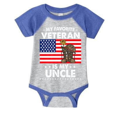 My Favorite Veteran Is My Uncle Proud Uncle Veterans Day Funny Gift Infant Baby Jersey Bodysuit