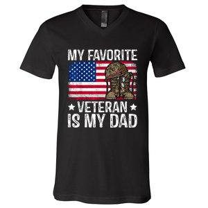 My Favorite Veteran Is My Dad Army Military Veterans Day V-Neck T-Shirt