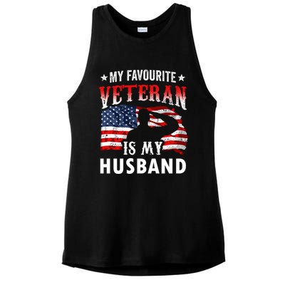 My Favorite Veteran Is My Husband Veteran's Day Veterans Gift Ladies PosiCharge Tri-Blend Wicking Tank