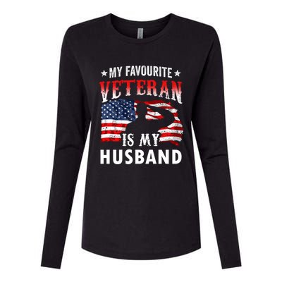 My Favorite Veteran Is My Husband Veteran's Day Veterans Gift Womens Cotton Relaxed Long Sleeve T-Shirt