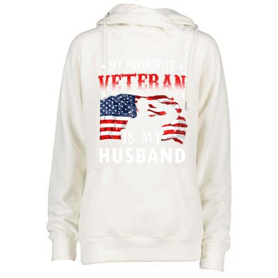 My Favorite Veteran Is My Husband Veteran's Day Veterans Gift Womens Funnel Neck Pullover Hood