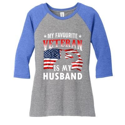 My Favorite Veteran Is My Husband Veteran's Day Veterans Gift Women's Tri-Blend 3/4-Sleeve Raglan Shirt