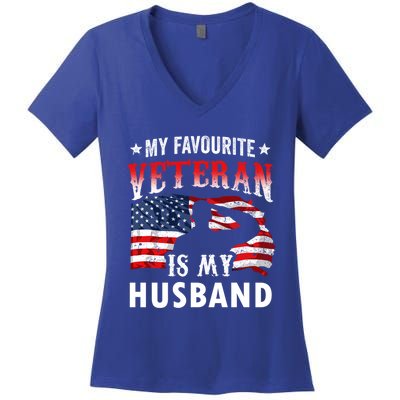 My Favorite Veteran Is My Husband Veteran's Day Veterans Gift Women's V-Neck T-Shirt