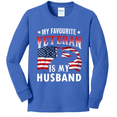 My Favorite Veteran Is My Husband Veteran's Day Veterans Gift Kids Long Sleeve Shirt